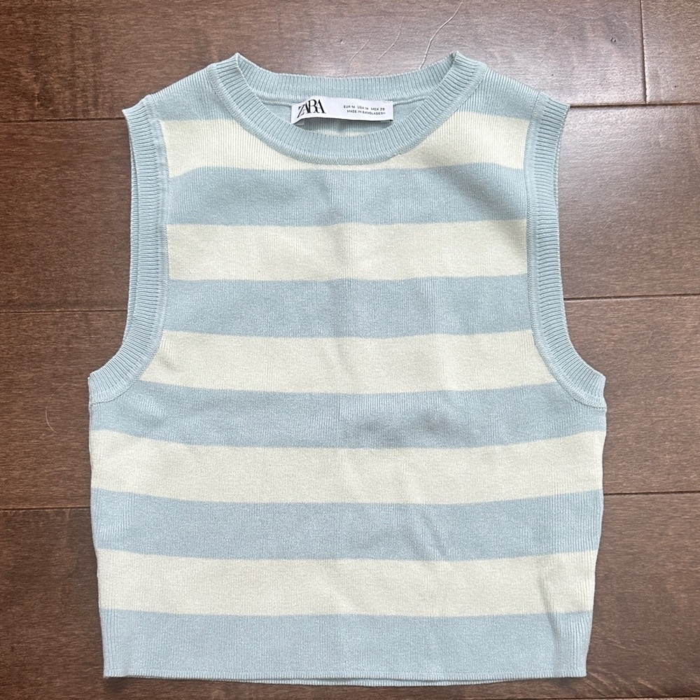 Zara Sleeveless Top in Blue and Cream Stripes